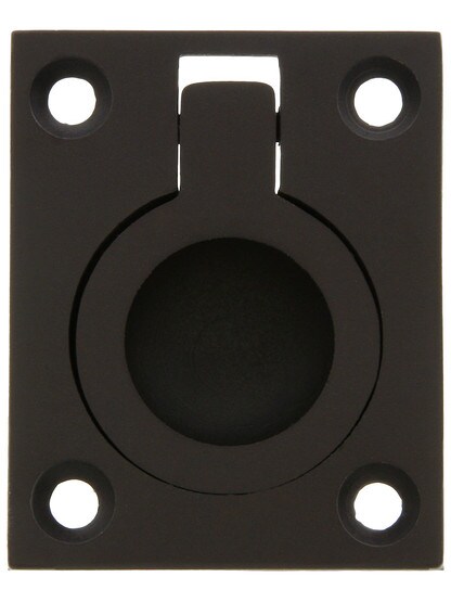 Small Solid Brass Flush Mount Ring Pull - 1 7/16 inch x 1 3/4 inch in Oil Rubbed Bronze.